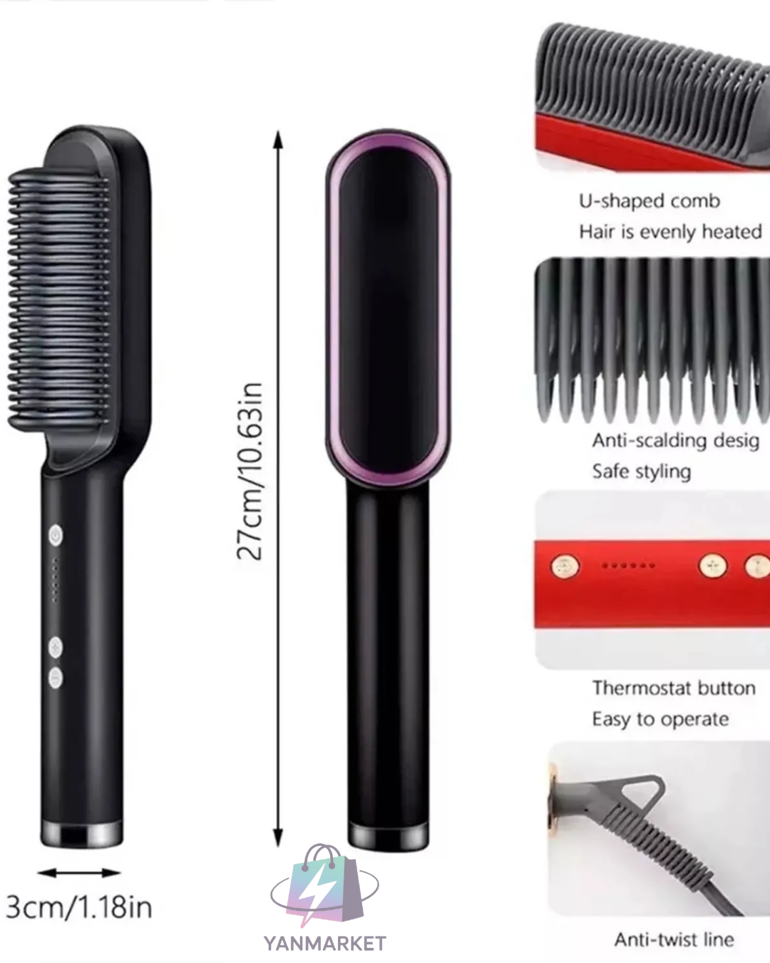 Cepillo Alisador de Pelo Eléctrico Portátil de Cerámica