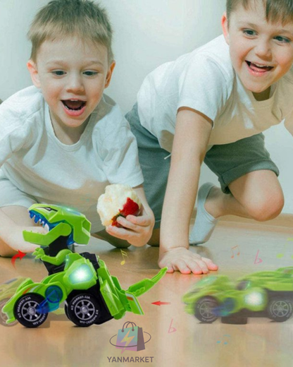 CARRO 2 EN 1  TRANSFORMER DINOSAURIO- LUZ LED SONIDO
