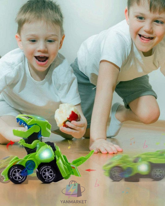 CARRO 2 EN 1  TRANSFORMER DINOSAURIO- LUZ LED SONIDO