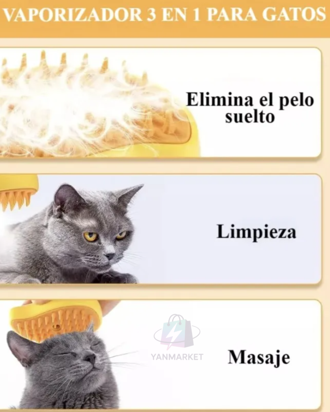 Cepillo A Vapor 3 en 1 para mascotas