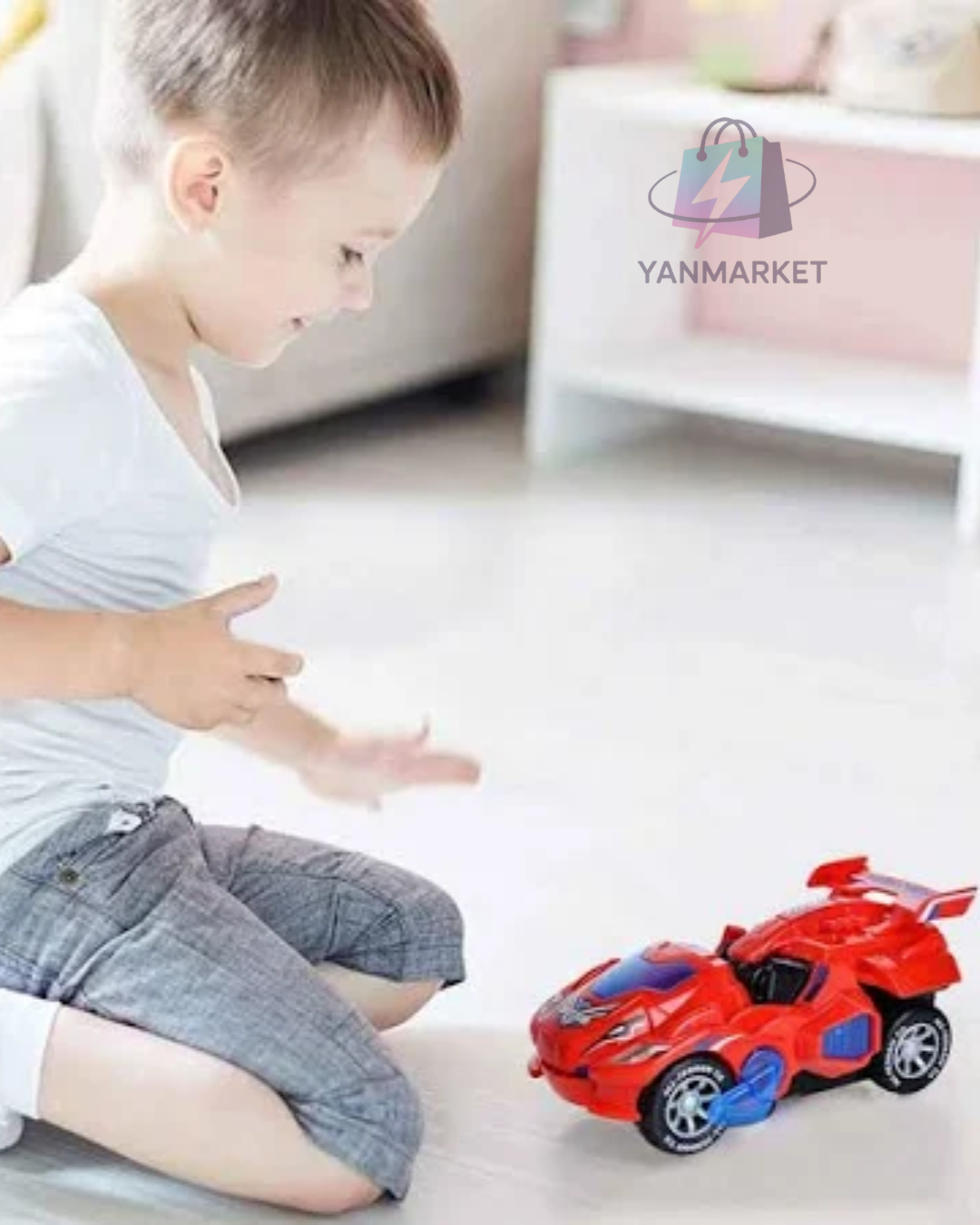 CARRO 2 EN 1  TRANSFORMER DINOSAURIO- LUZ LED SONIDO