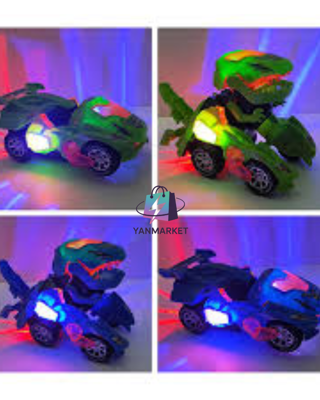 CARRO 2 EN 1  TRANSFORMER DINOSAURIO- LUZ LED SONIDO