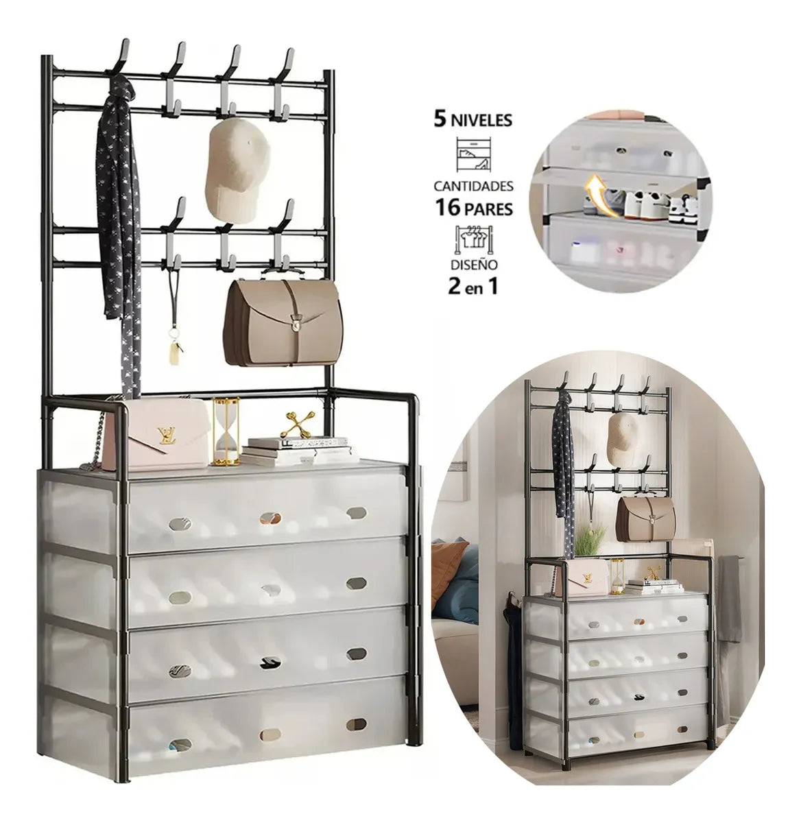 Zapatero Perchero Multifuncional De Lujo